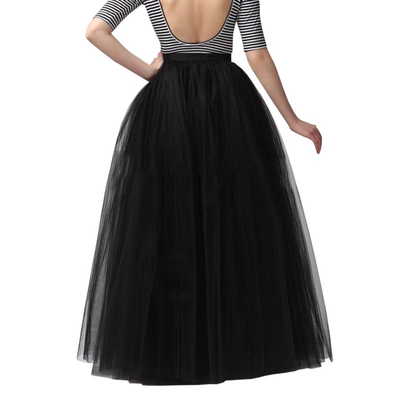 WDPL Women's Long Tutu Tulle Skirt A Line Floor Length Skirts (Black, X-Large) - Image 2